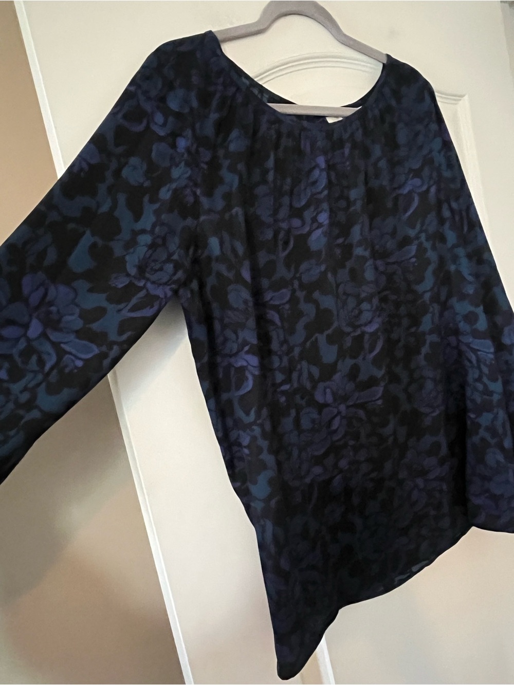 Loft Black Base Floral Long Sleeve Blouse in Dark Teal & Purple Accents Size XXL - Picture 3 of 16